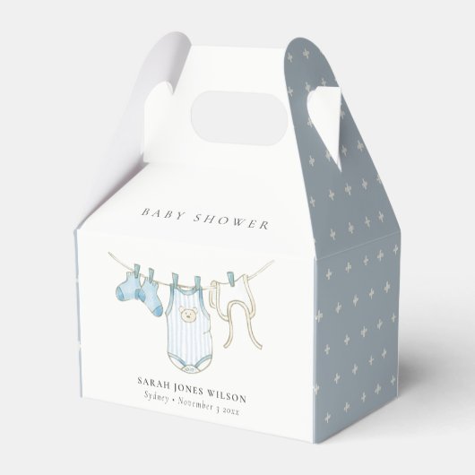 可愛いシンプルアクアブルーボーイクロセスラインベビーシャワー フェイバーボックス (裏面サイド)