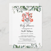 可愛いシンプルウッドランド動物緑の赤ちゃんシャワー 招待状 (正面/裏面)