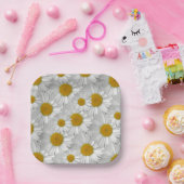 可愛いシンプルデイジー白い花柄 ペーパープレート (パーティー)