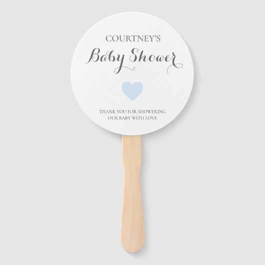 可愛いシンプルハートブルー男の子ベイビーシャワー ハンドファン (正面)