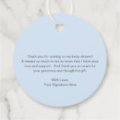 可愛いシンプルハートブルー男の子ベイビーシャワー フェイバータグ (裏面)