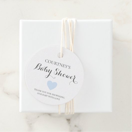 可愛いシンプルハートブルー男の子ベイビーシャワー フェイバータグ (インサイチュ)