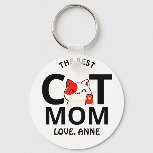 可愛いシンプルバレンタインの猫ママ キーホルダー (正面)