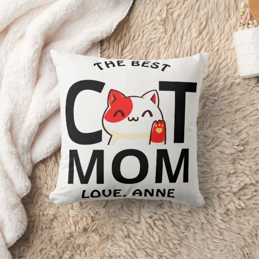 可愛いシンプルバレンタインの猫ママ クッション (ブランケット)