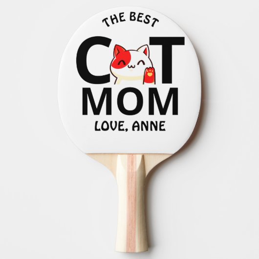 可愛いシンプルバレンタインの猫ママ 卓球ラケット (正面)