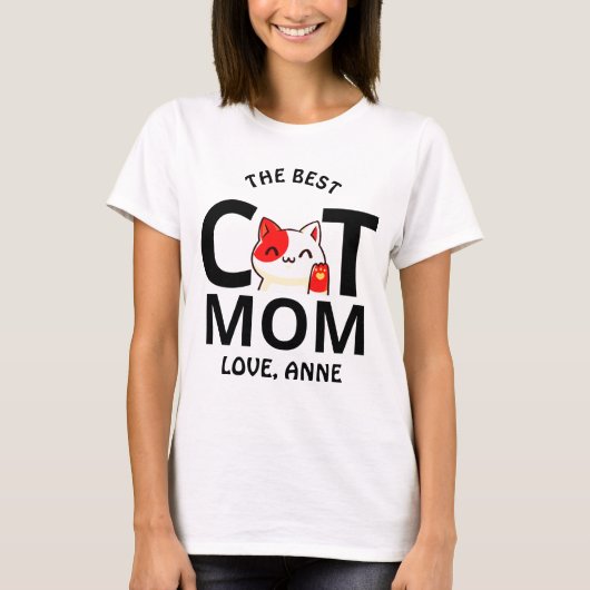 可愛いシンプルバレンタインの猫ママ Tシャツ (正面)