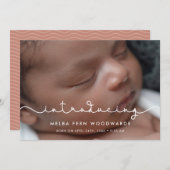 可愛いシンプルフォント紹介ベビー写真 案内状 (正面/裏面)