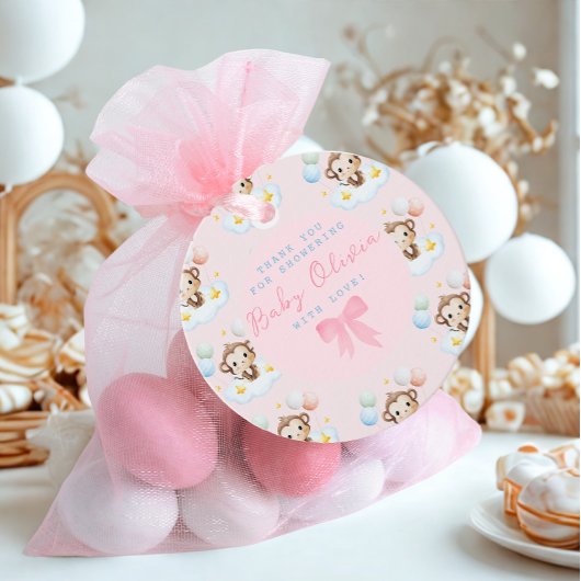 可愛いシンプルベビーモンキーバルーンピンクありがとう フェイバータグ