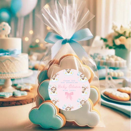 可愛いシンプルベビーモンキーバルーンピンクありがとう ラウンドシール