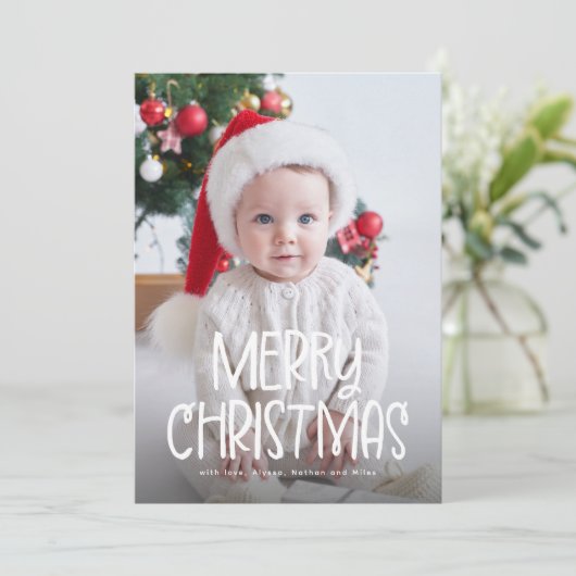 可愛いシンプルメリークリスマスの一枚の写真グリーン シーズンカード (スタンド正面)