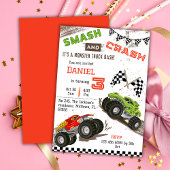 可愛いシンプルモンスタモダンートラックキッド3歳の誕生日 招待状