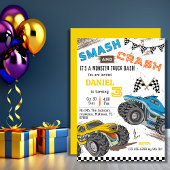 可愛いシンプルモンスタモダンートラックキッド3歳の誕生日 招待状