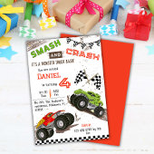 可愛いシンプルモンスタモダンートラックキッド4歳の誕生日 招待状