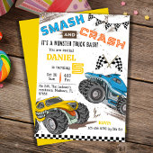可愛いシンプルモンスタモダンートラックキッド5歳の誕生日 招待状