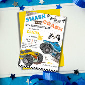 可愛いシンプルモンスタモダンートラックキッド6歳の誕生日 招待状