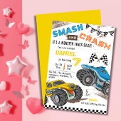 可愛いシンプルモンスタモダンートラックキッド7歳の誕生日 招待状