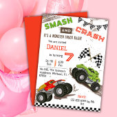 可愛いシンプルモンスタモダンートラックキッド7歳の誕生日 招待状