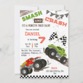 可愛いシンプルモンスタモダンートラックキッド7歳の誕生日 招待状 (正面)