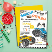可愛いシンプルモンスタモダンートラックキッド8歳の誕生日 招待状