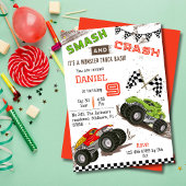 可愛いシンプルモンスタモダンートラックキッド9歳の誕生日 招待状