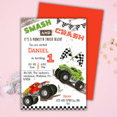 可愛いシンプルモンスタモダンートラックkid誕生日1日 招待状