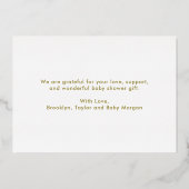 可愛いシンプル新生児シャワーカスタム写真 箔招待状 (裏面)