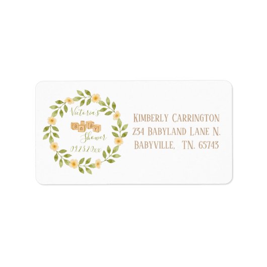 可愛いシンプル水彩リースベビーシャワー ラベル (正面)