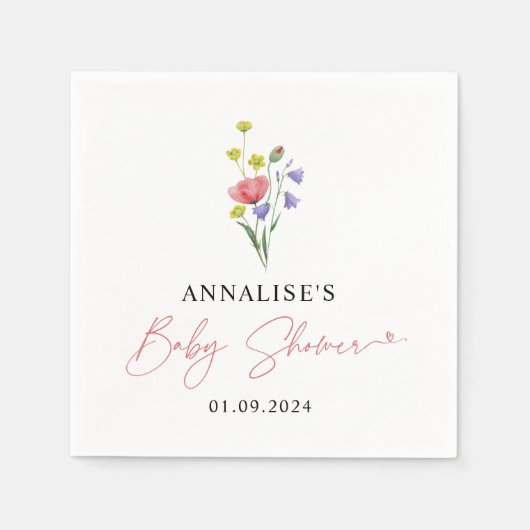 可愛いシンプル水彩野草赤ちゃんシャワー スタンダードカクテルナプキン (正面)