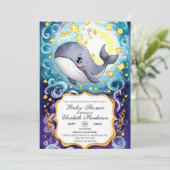 可愛いシンプル鯨赤ちゃんシャワー 招待状 (スタンド正面)