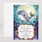可愛いシンプル鯨赤ちゃんシャワー 招待状 (正面/裏面)