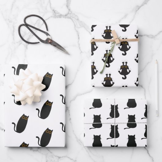 可愛いシンプル黒猫ラッピング紙 ラッピングペーパーシート (正面)