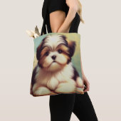 可愛いシーズー(犬)の子犬絵画の トートバッグ (クローズアップ)