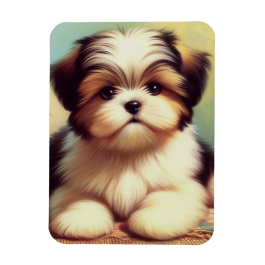 可愛いシーズー(犬)の子犬絵画の マグネット (縦)