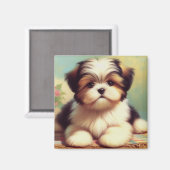 可愛いシーズー(犬)の子犬絵画の マグネット (正面/裏面)