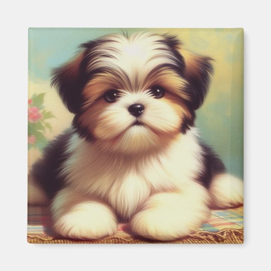 可愛いシーズー(犬)の子犬絵画の マグネット (正面)