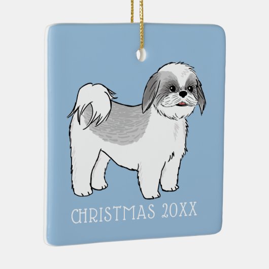 可愛いシーズー(犬)ズグレイと白の漫画の犬カスタム セラミックオーナメント (右)
