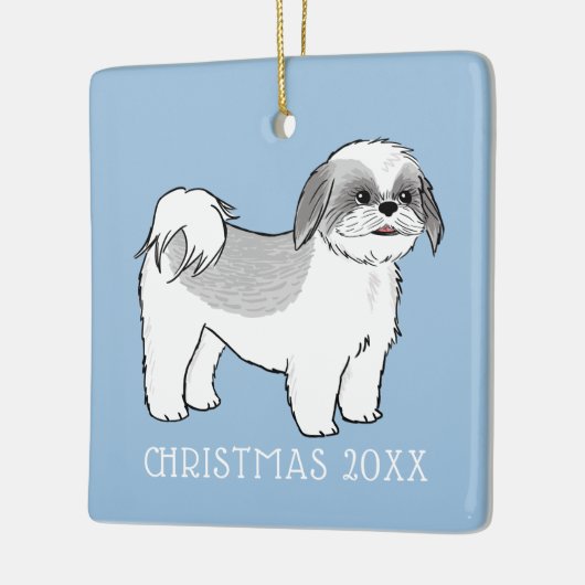 可愛いシーズー(犬)ズグレイと白の漫画の犬カスタム セラミックオーナメント (左)