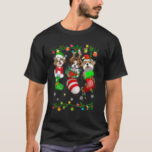 可愛いシーズー(犬)ズドッグインクリスマスソックスPET Tシャツ