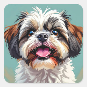 可愛いシーズー(犬)子犬 スクエアシール