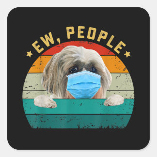 可愛いシーズー(犬)津犬Ew people犬顔マスクを着て犬 スクエアシール