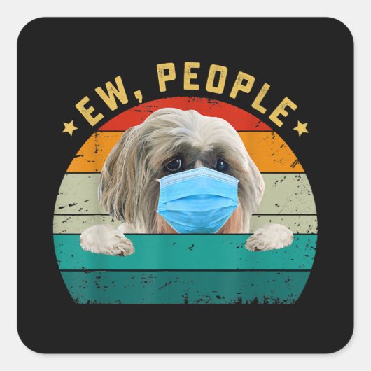 可愛いシーズー(犬)津犬Ew people犬顔マスクを着て犬 スクエアシール (正面)