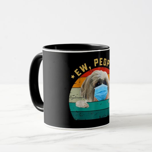 可愛いシーズー(犬)津犬Ew people犬顔マスクを着て犬 マグカップ (正面左)
