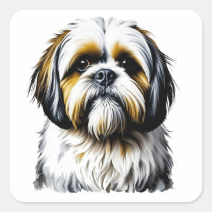 可愛いシーズー（犬）珠水カラースタイルAIアート スクエアシール