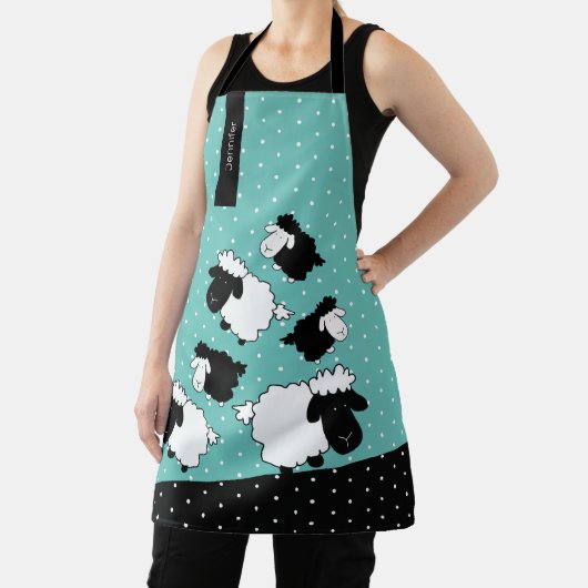 可愛いシープイラストレーション白黒エプロン エプロン (インサイチュ)