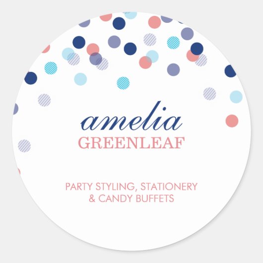 可愛いシールモダン紙吹雪網模様コーラルブルー ラウンドシール (正面)