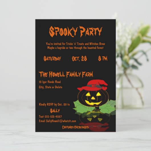 可愛いジャックオランタンの衣装ハローウィンパーティ 招待状 (スタンド正面)