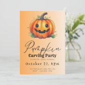 可愛いジャックオランタンオレンジカボチャ彫刻パーティー 招待状 (スタンド正面)