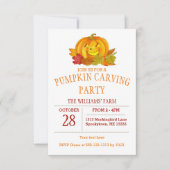 可愛いジャックオランタンカボチャ彫刻パーティー 招待状 (正面)