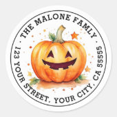 可愛いジャックオランタンハロウィーン差出人住所 ラウンドシール (正面)