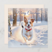 可愛いジャックラッセルドウウィンタースノークリスマス シーズンカード (正面/裏面)